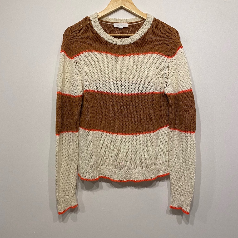 Sita Murt Cream and Brown Knit‎ Old Money Simple and Chic Crew Neck Sweater